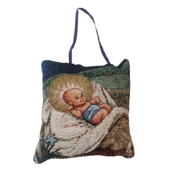 Vintage Baby Jesus Tapestry Pillow Door Hanger Religious Nativity - Picture 1 of 4